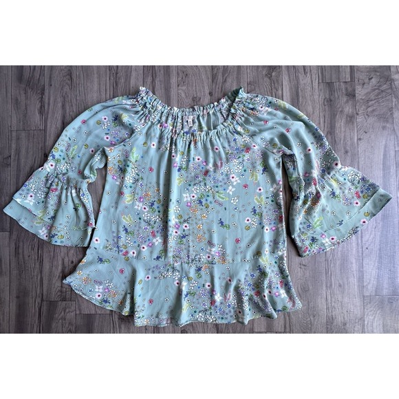 Spense Floral Blouse – Women's Size M – Mint Green Boho Top - Picture 8 of 12